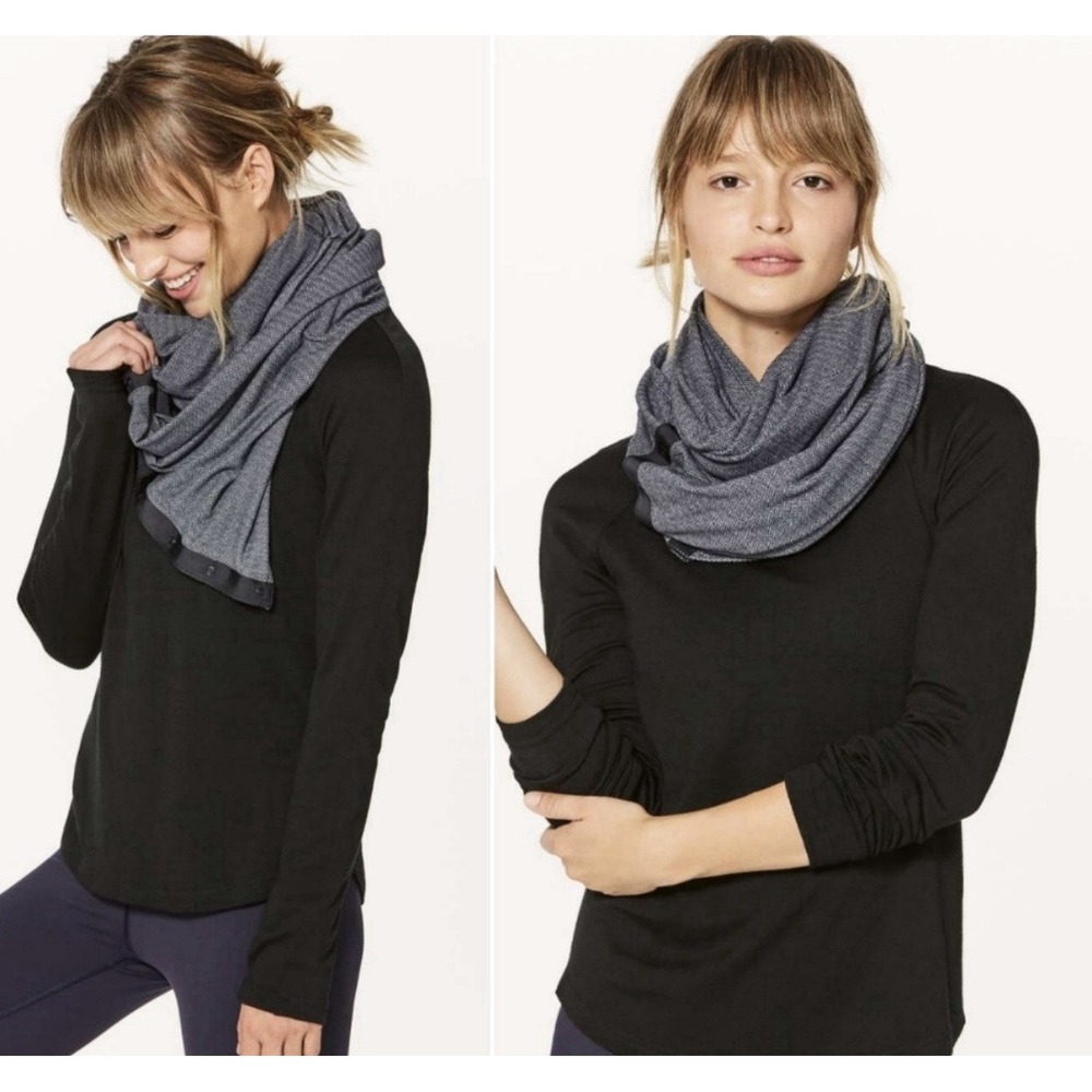 Lululemon Vinyasa Scarf Women's One Size Heathered Gray Black Herringbone 56"